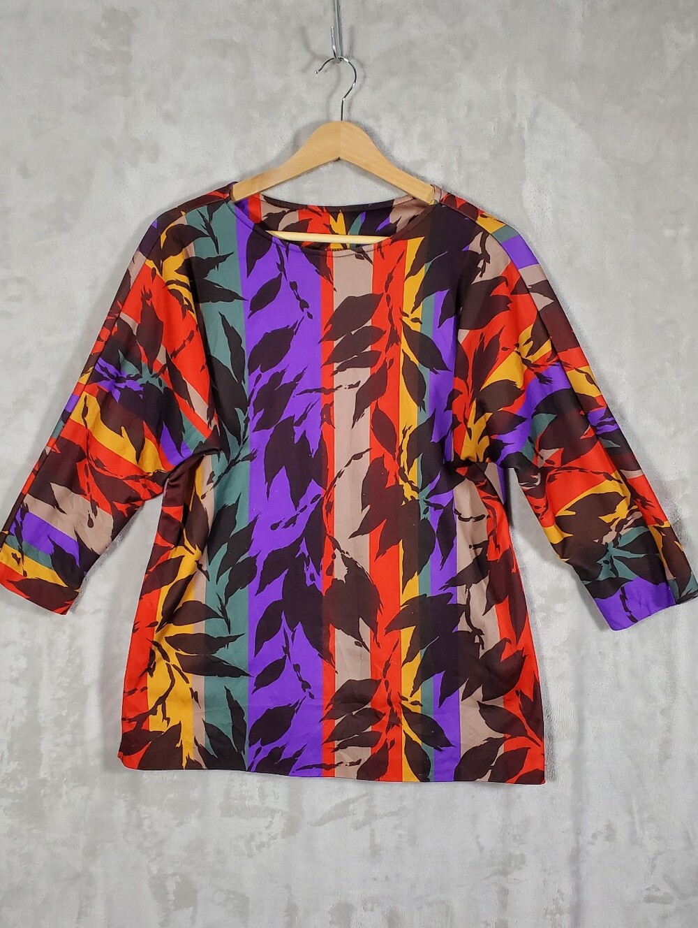 Teddi of California Womens Blouse S Multicolor Floral Stripe Dolman Retro